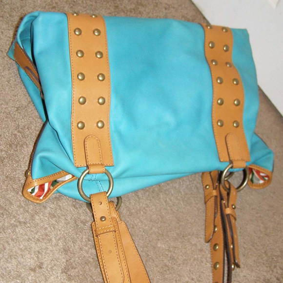 NEW Hype large Leather Shoulder Tote bag Studded Turquoise - Picture 8 of 8